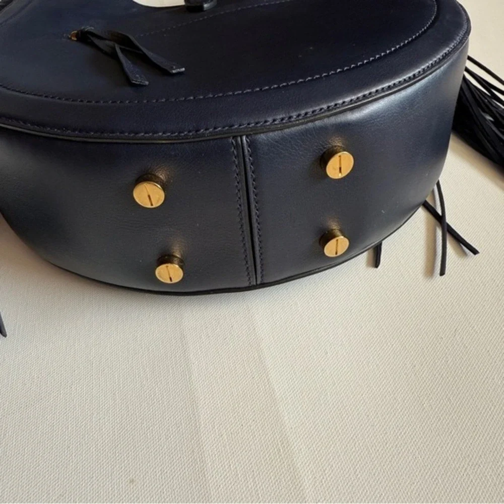 Altuzarra‎ Leather Bull Rope Ghianda Knot Tassel Navy Leather Hobo Bag, Navy